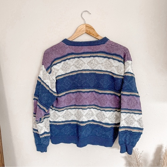 VIntage 90's Chunky Knit Textured Slouchy Striped Cardigan - Picture 3 of 9